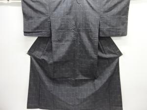 幾何学に十字絣織り出し手織り紬単衣着物